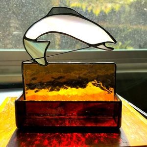 “Catching Fish” Business/Office Card Holder✨Stained Glass✨Handmade